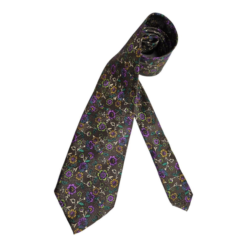 KENZO PARIS Green Floral Silk LUXURY Tie HANDMADE ITALY